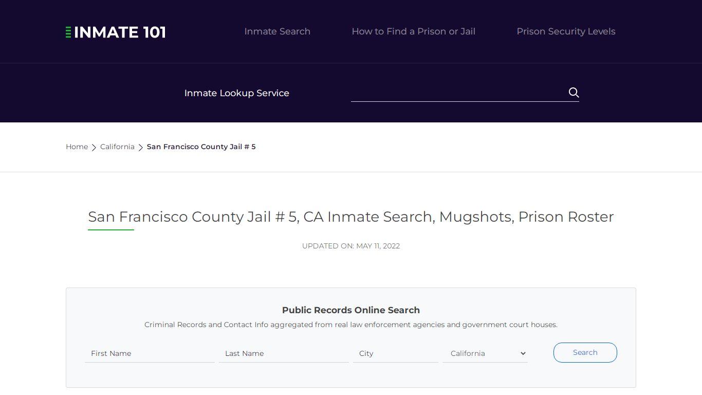 San Francisco County Jail # 5, CA Inmate Search, Mugshots ...
